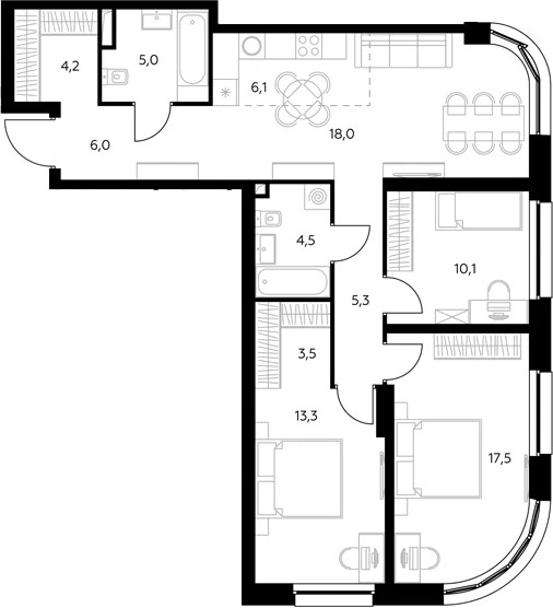 Планировка: Квартира евро-4 94 м² в ЖК «Адмирал»