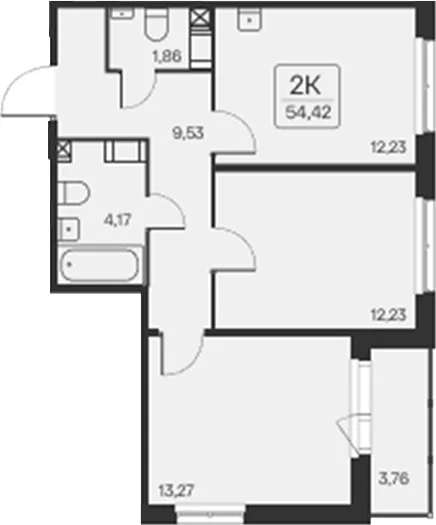 Планировка: 2-комнатная квартира 50,7 м² в ЖК «Расцветай в Янино»