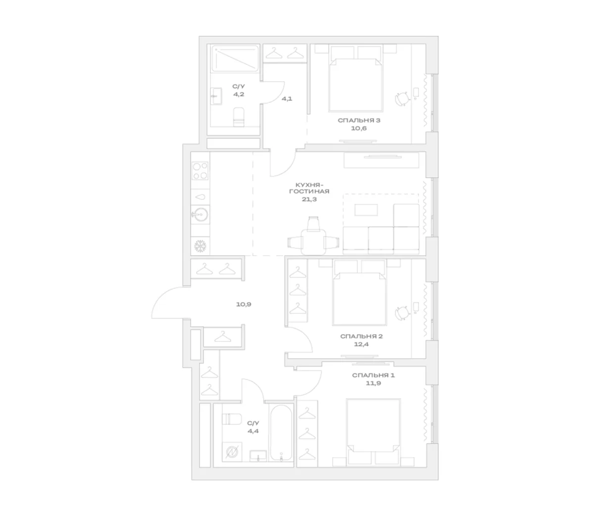 Планировка: Квартира евро-4 79,8 м² в ЖК «Детали»