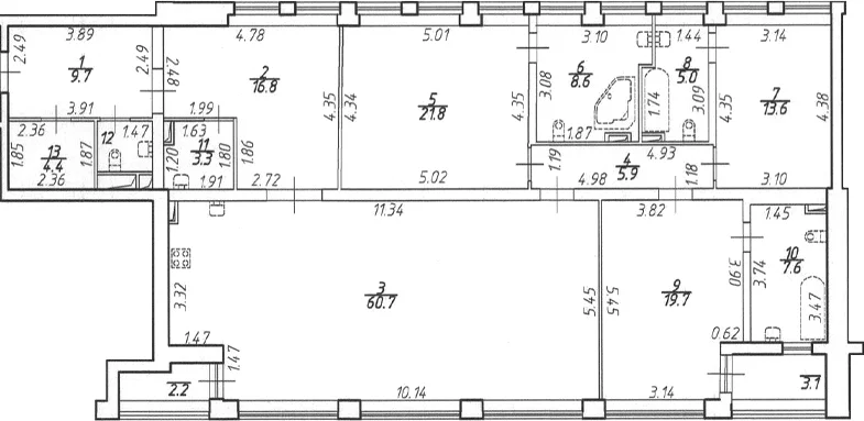 Планировка: Квартира евро-4 179,1 м² в ЖК «Дефанс»