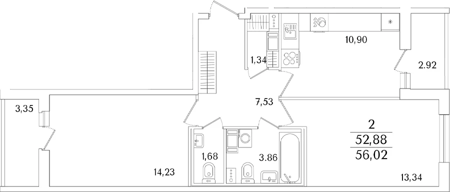 Планировка: 2-комнатная квартира 52,9 м² в ЖК «Кинопарк»