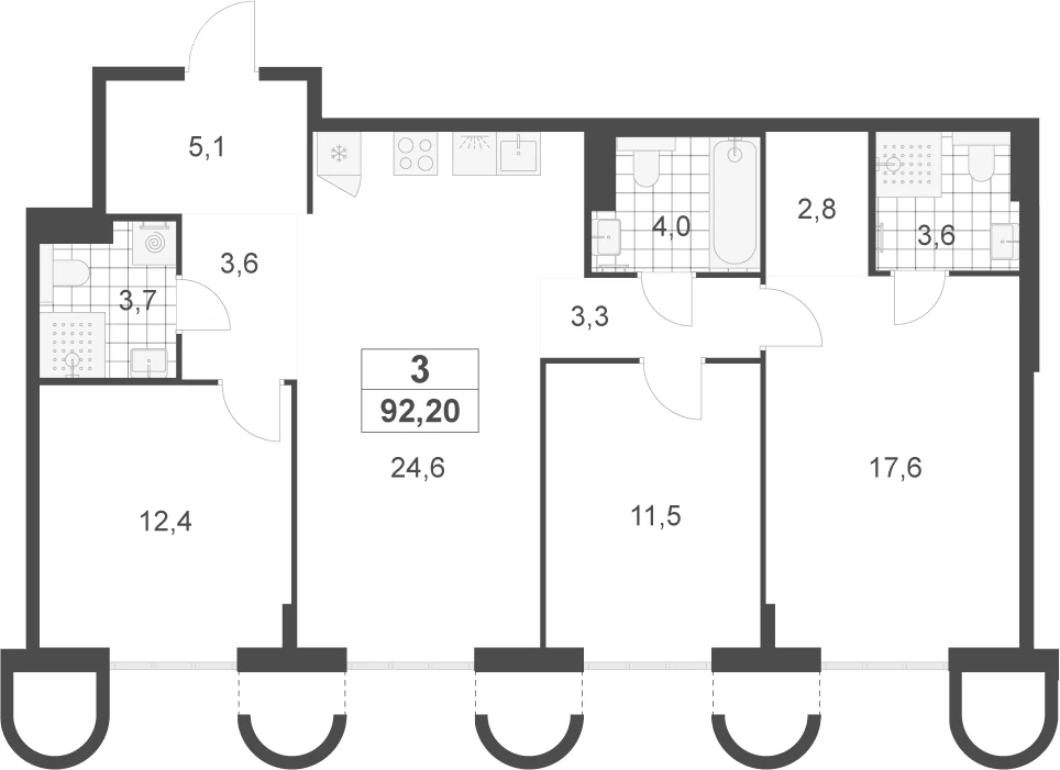 Планировка: Квартира евро-4 92,2 м² в ЖК «Деснаречье»
