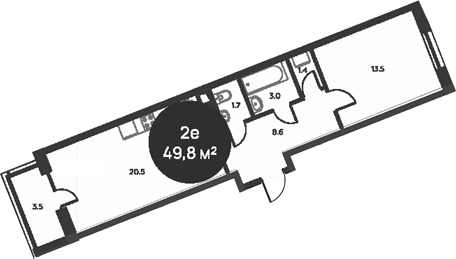 Планировка: Евродвушка 48,7 м² в ЖК «Павлово 3»
