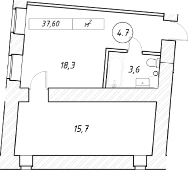 Планировка: Евродвушка 39 м² в ЖК «пр-кт Обуховской Обороны, 42 к2»