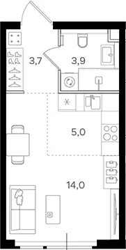 Планировка: Студия 26,6 м² в ЖК «НАЗАРЕ»