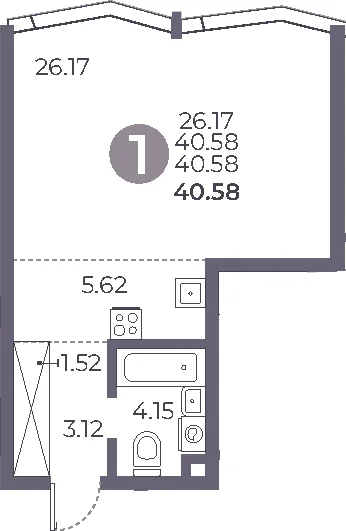 Планировка: Студия 40,6 м² в ЖК «Мневники от Гранель»