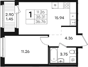 Планировка: Евродвушка 35,3 м² в ЖК «Парголово»