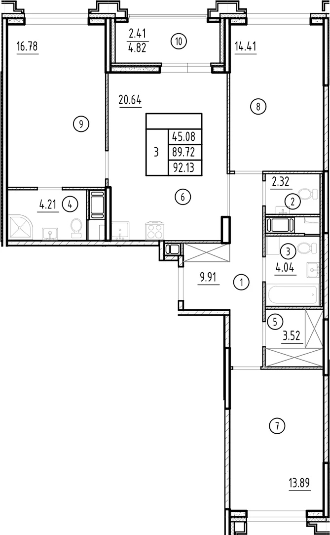 Планировка: Квартира евро-4 89,7 м² в ЖК «Ассамблея»