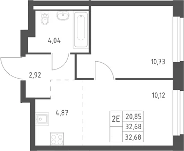 Планировка: Евродвушка 32,7 м² в ЖК «Горки Парк»