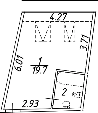 Планировка: Квартира 23,4 м² в ЖК «Печатника Григорьева 16/3»