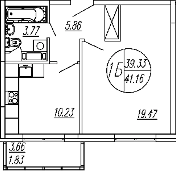 Планировка: 1-комнатная квартира 39,3 м² в ЖК «Шолохово»