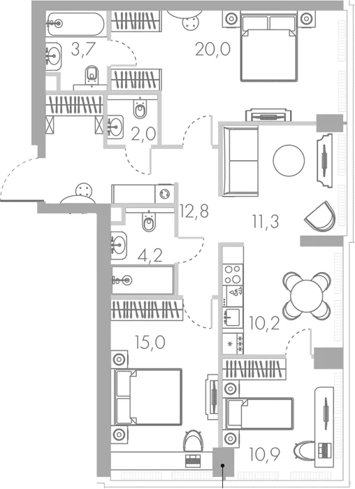 Планировка: Квартира евро-4 88 м² в ЖК «Ривер Парк Кутузовский»
