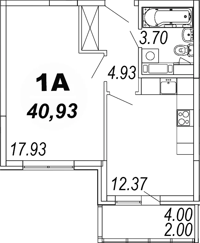 Планировка: 1-комнатная квартира 38,9 м² в ЖК «Шолохово»