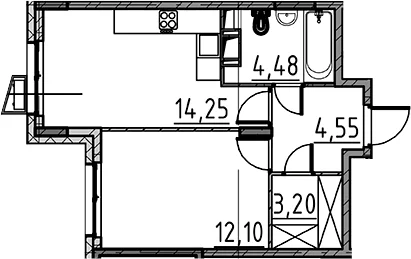 Планировка: 1-комнатная квартира 38,6 м² в ЖК «ВЕРЕН НОРТ Cертолово»