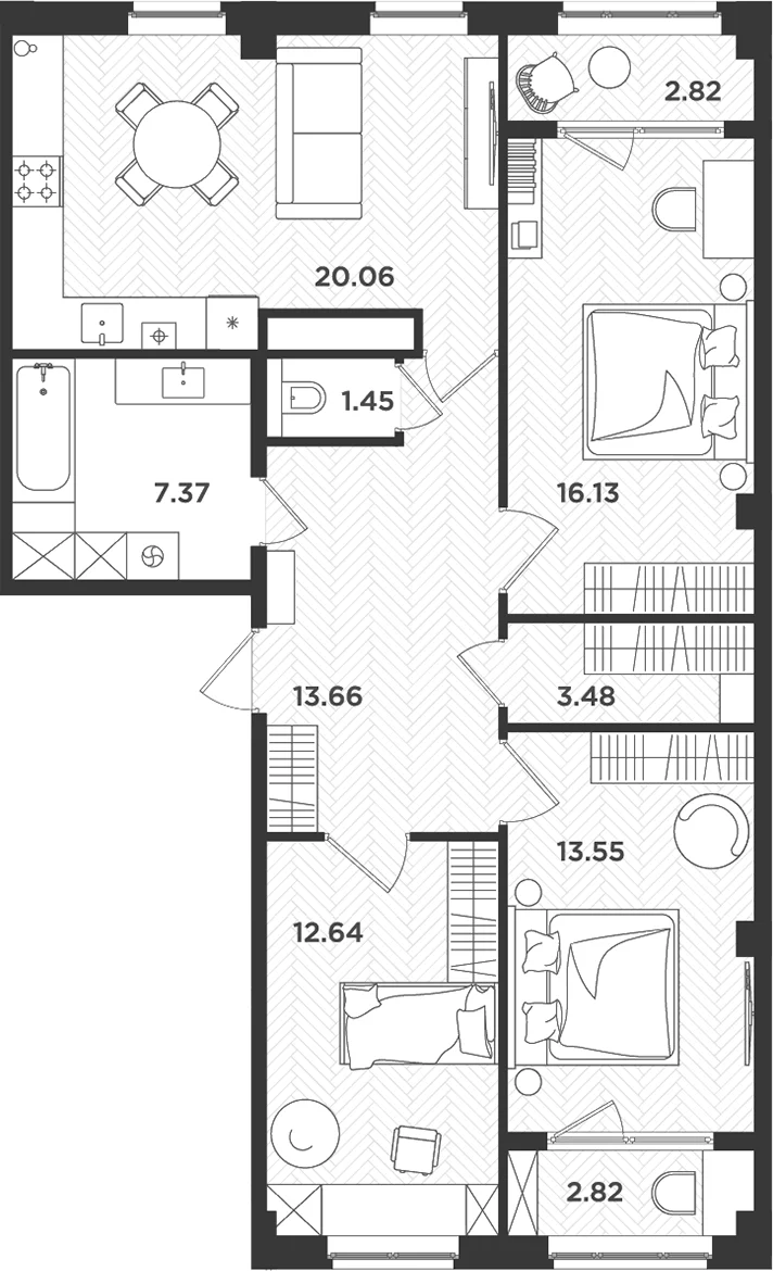 Планировка: Квартира евро-4 88,3 м² в ЖК «Новокасимово»