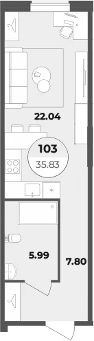 Планировка: Студия 35,8 м² в ЖК «Апарт-отель Лиговский 127»