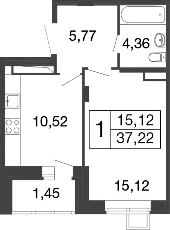 Планировка: 1-комнатная квартира 35,8 м² в ЖК «Времена года»