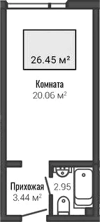 Планировка: Студия 26,5 м² в ЖК «Лайф Апарт Октябрьская»