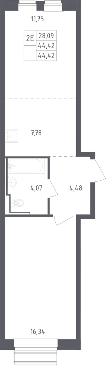 Планировка: Евродвушка 44,4 м² в ЖК «Рублевский квартал»