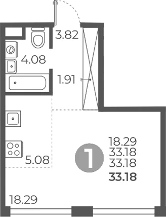 Планировка: Студия 33,2 м² в ЖК «Мневники от Гранель»