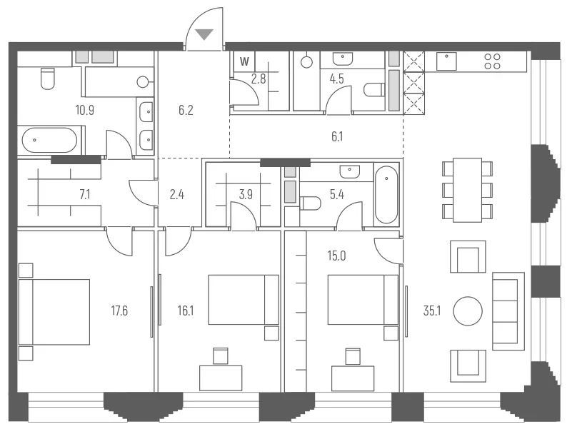 Планировка: Квартира евро-4 133,1 м² в ЖК «Веспер Кутузовский»