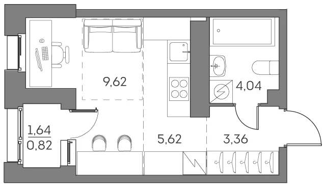 Планировка: Студия 22,6 м² в ЖК «Аквилон БИСАЙД 2.0»