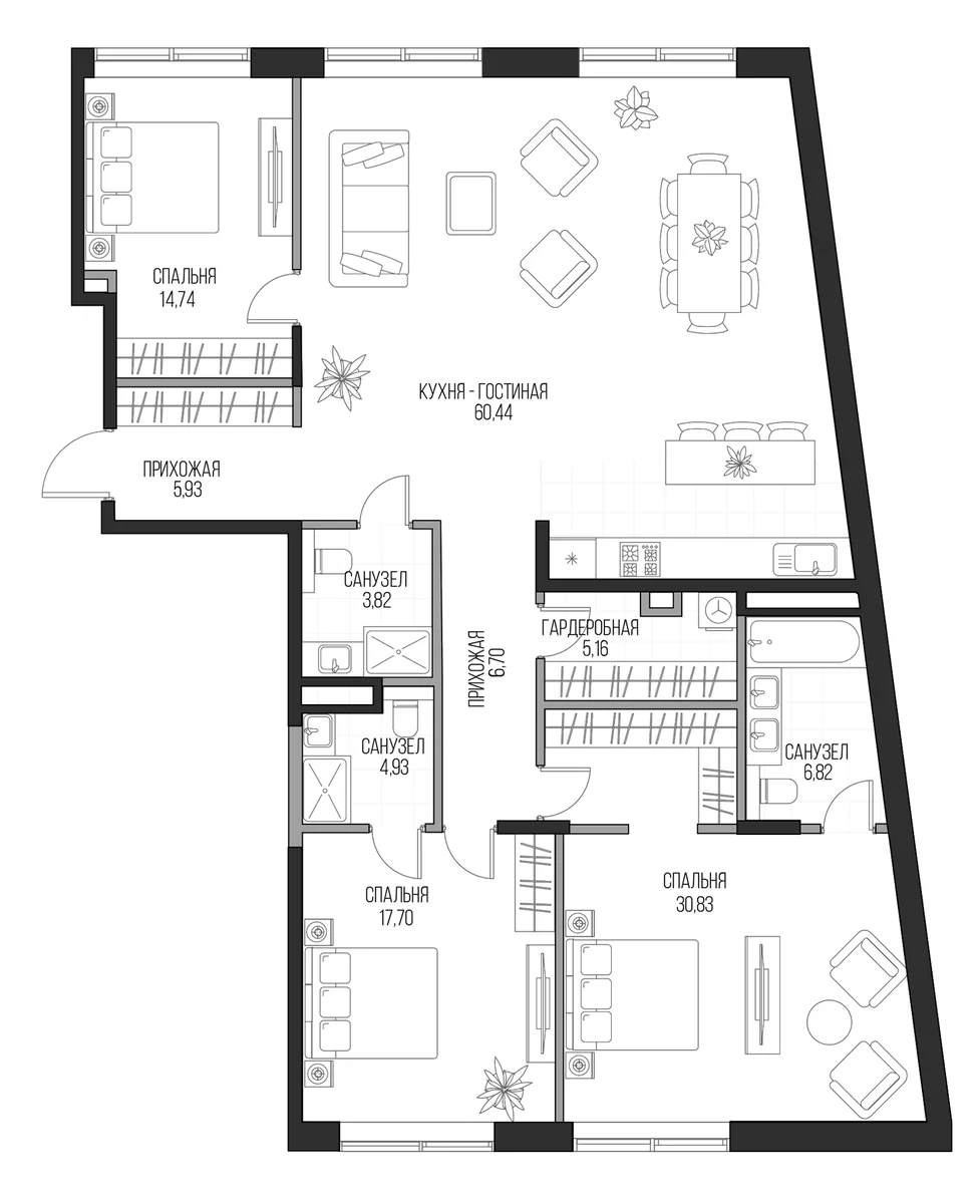 Планировка: Квартира евро-4 157,1 м² в ЖК «Садовническая, 69»