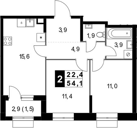 Планировка: 2-комнатная квартира 52,6 м² в ЖК «1-й Измайловский»