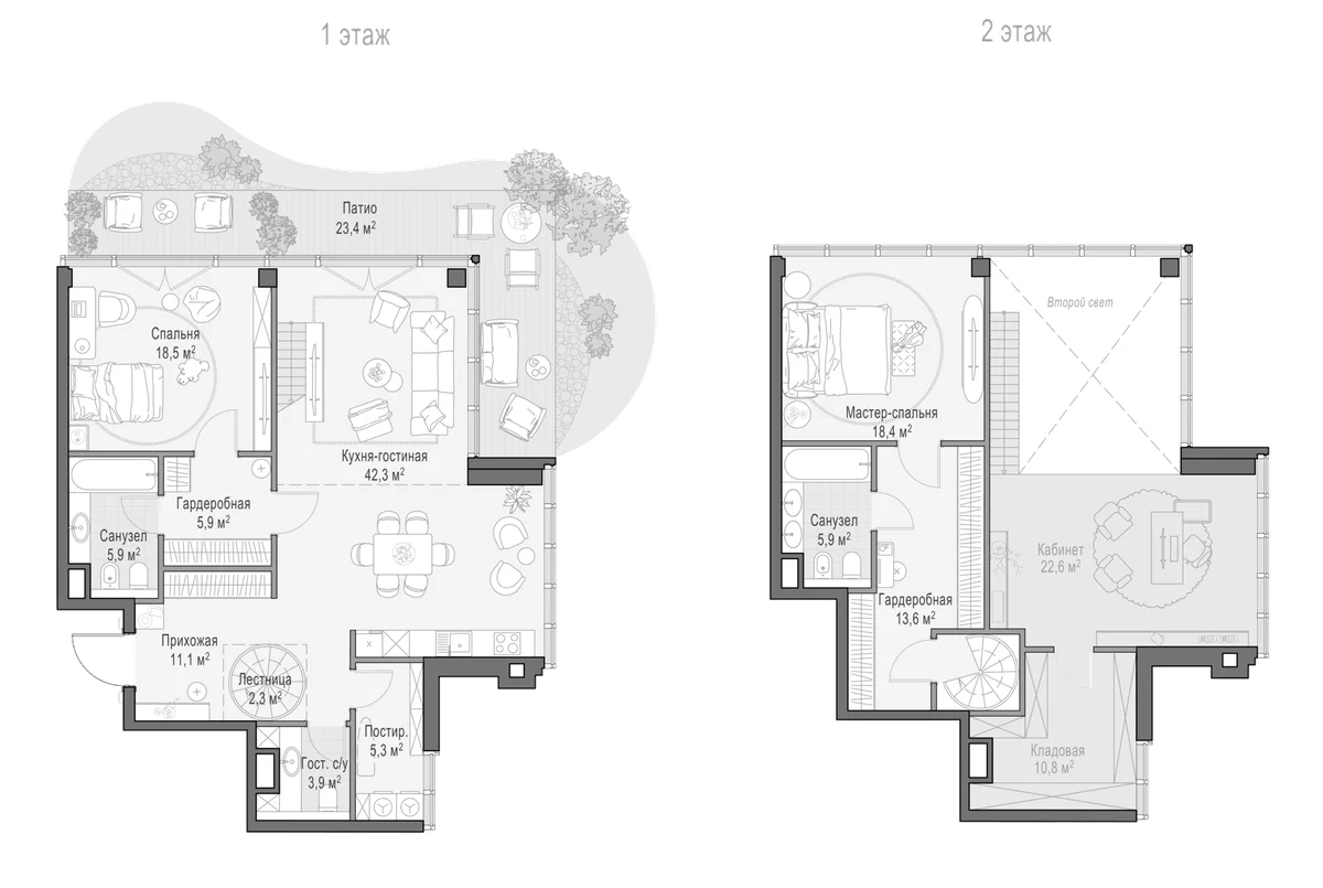 Планировка: Евротрёшка 132,8 м² в ЖК «Клубный квартал Фрунзенский»