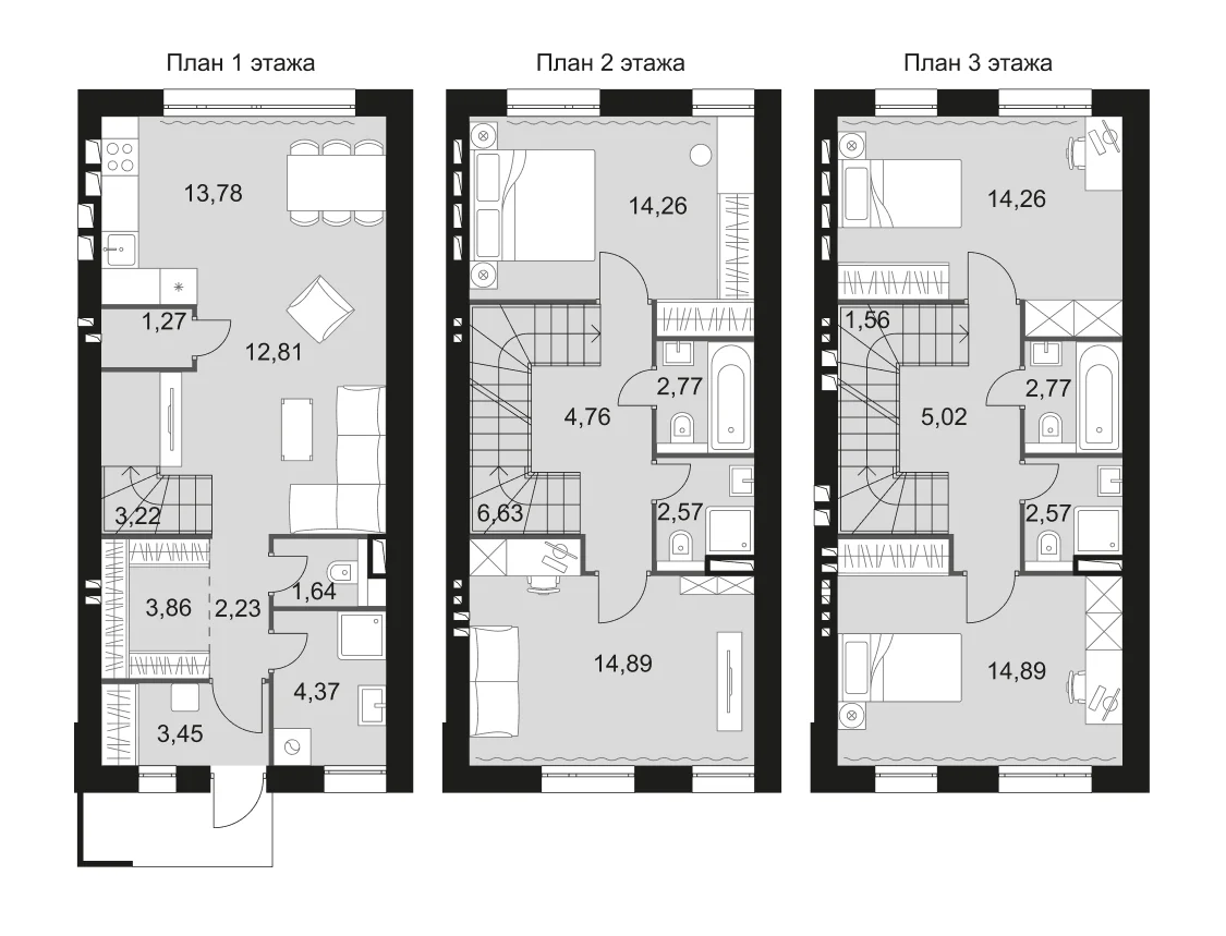 Планировка: Таунхаус 133,6 м² в ЖК «Мартемьяново Клаб»