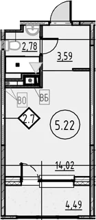 Планировка: Студия 20,4 м² в ЖК «COSMOS SMART САНКТ-ПЕТЕРБУРГ ЮЖНЫЙ ОТЕЛЬ»