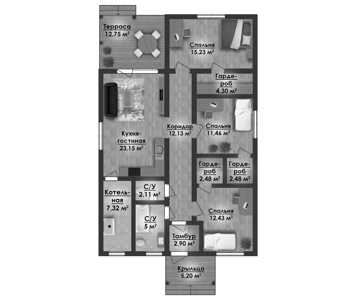 Планировка: Коттедж 104,3 м² в ЖК «Коттеджный поселок ВамДом Истра»