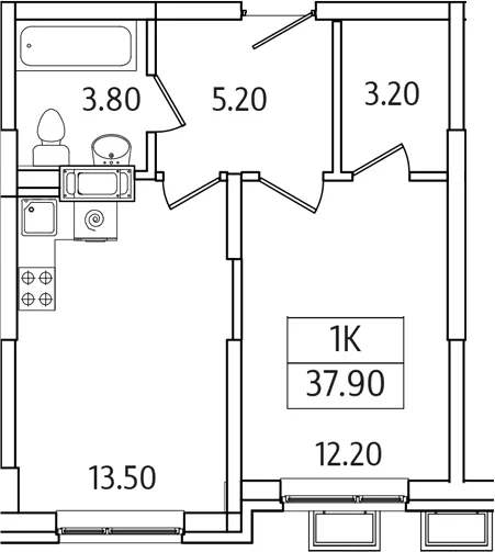 Планировка: 1-комнатная квартира 37,9 м² в ЖК «Видный Берег 2.0»