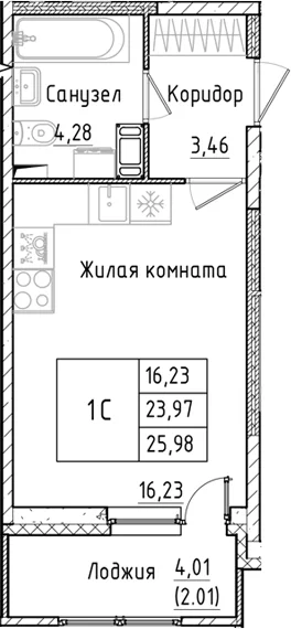 Планировка: Студия 24 м² в ЖК «Аквилон РекаПарк»