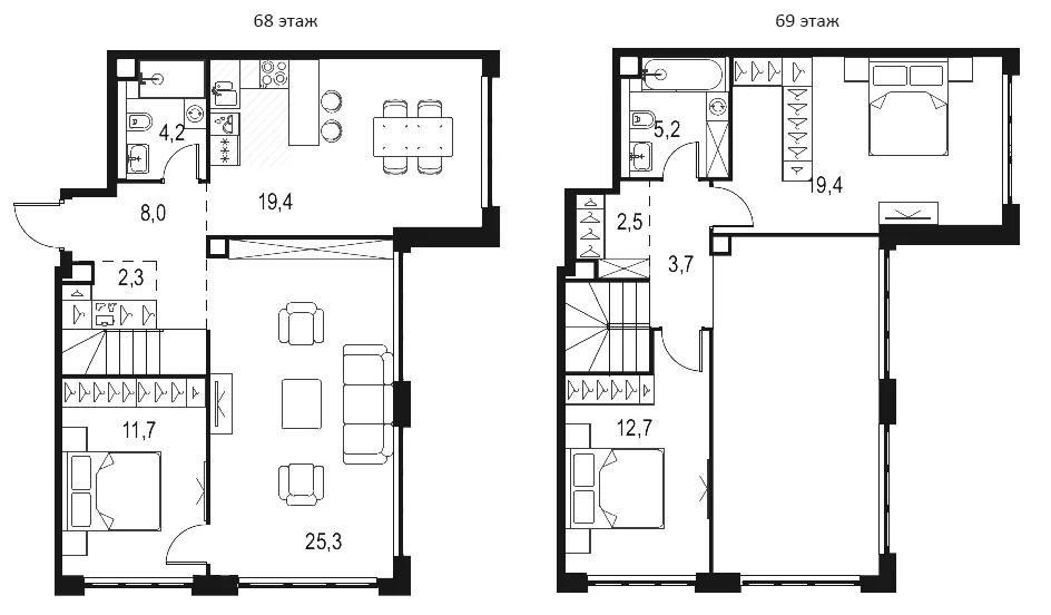 Планировка: 4-комнатная квартира 120,6 м² в ЖК «Левел Южнопортовая»