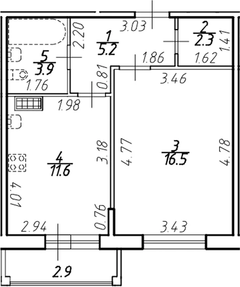 Планировка: 1-комнатная квартира 39,5 м² в ЖК «Ингрия Лэнд»