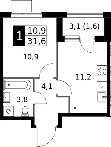 Планировка: 1-комнатная квартира 30 м² в ЖК «1-й Измайловский»
