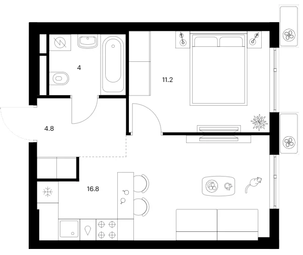 Планировка: 1-комнатная квартира 36,8 м² в ЖК «Белая Дача парк»