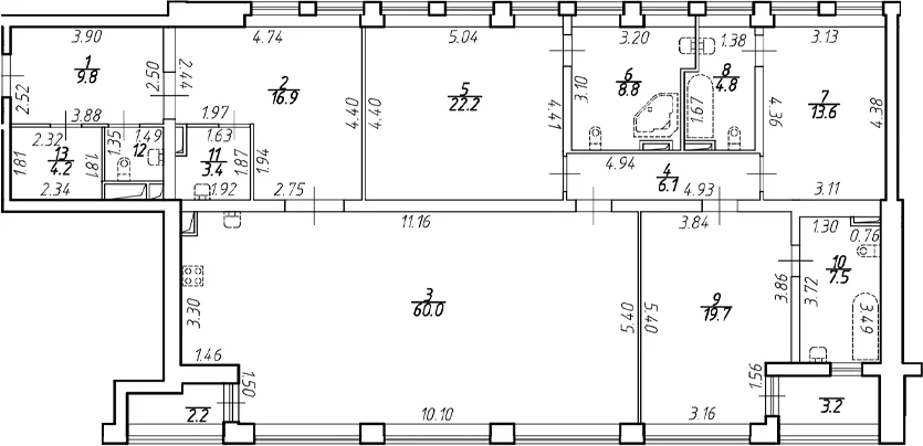 Планировка: Квартира евро-4 176,8 м² в ЖК «Дефанс»