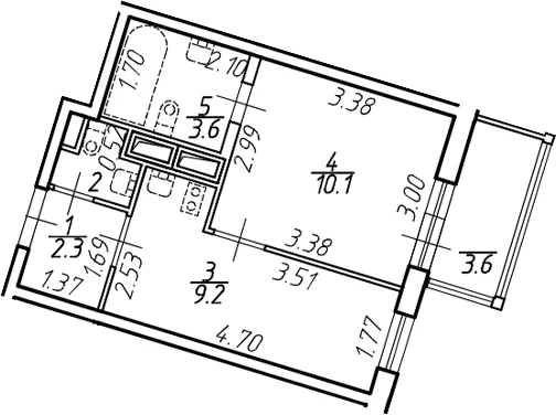Планировка: 1-комнатная квартира 26,4 м² в ЖК «Аэросити»