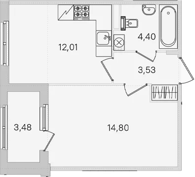Планировка: 1-комнатная квартира 34,7 м² в ЖК «Дубровский»