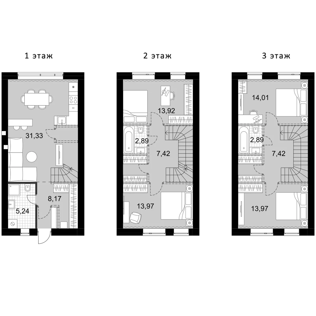 Планировка: Таунхаус 121,2 м² в ЖК «Жаворонки Клаб»