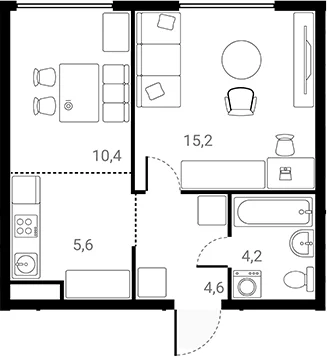 Планировка: 1-комнатная квартира 40 м² в ЖК «Лесная Коллекция»