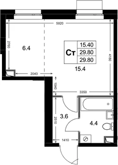 Планировка: Студия 29,8 м² в ЖК «Кореневский Форт 2.3»