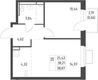 Планировка: Евродвушка 38,2 м² в ЖК «Новое Видное»