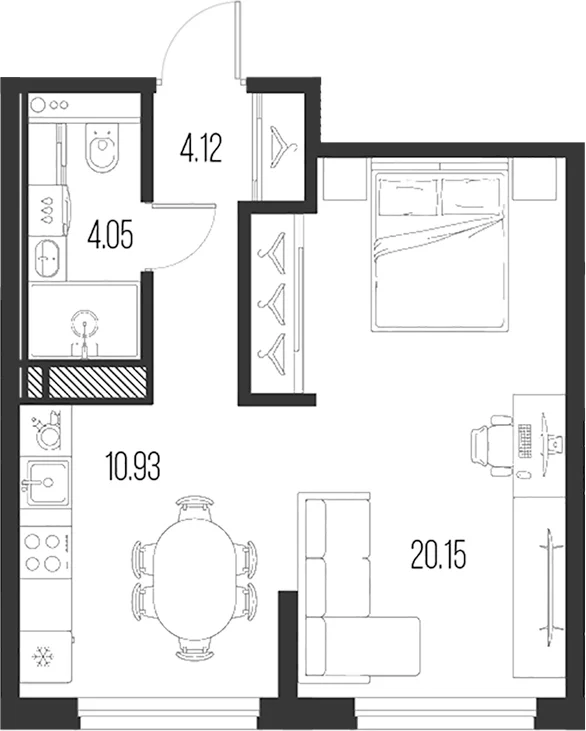 Планировка: 1-комнатная квартира 39,3 м² в ЖК «Новая земля»