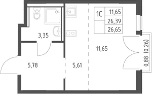 Планировка: Студия 26,4 м² в ЖК «Егорово парк»