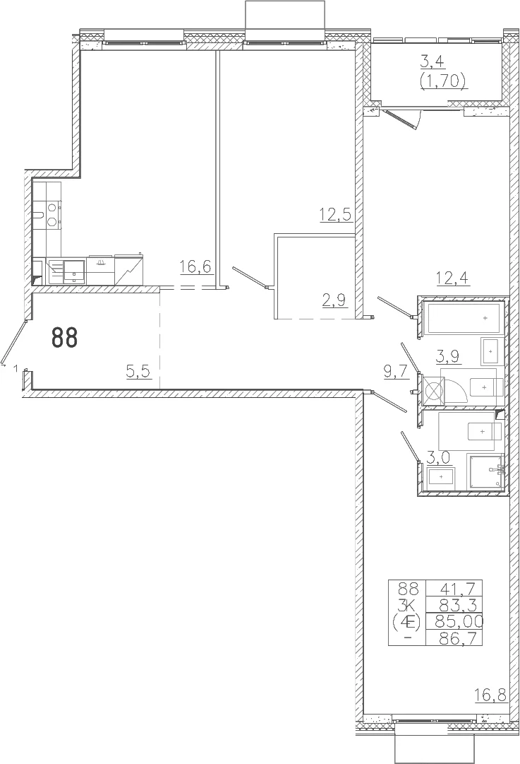 Планировка: Квартира евро-4 83,3 м² в ЖК «Лисино»