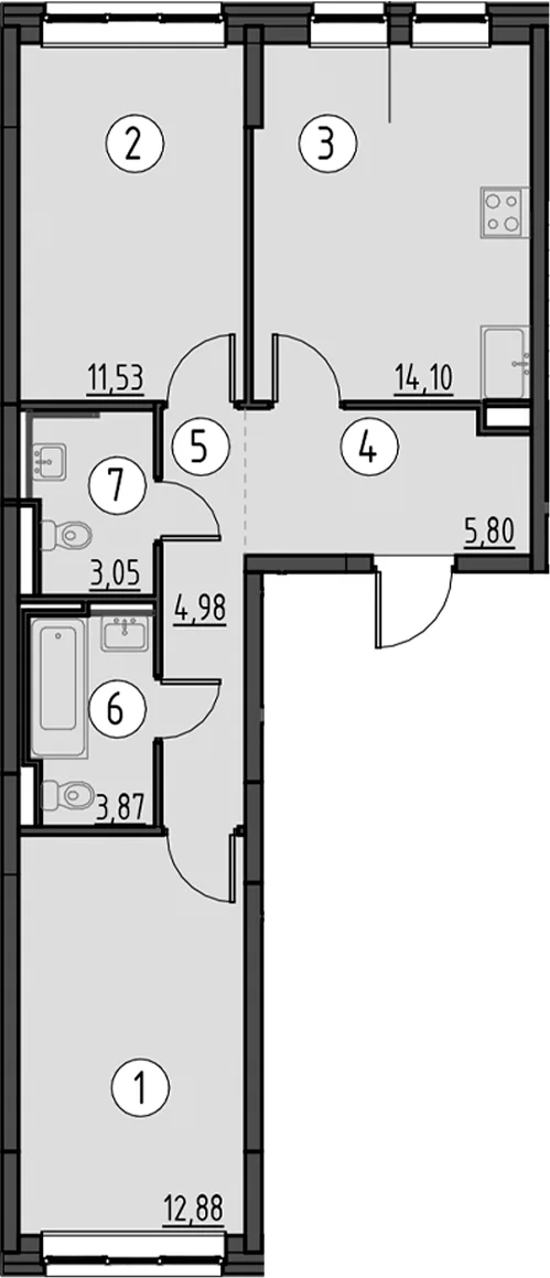 Планировка: 2-комнатная квартира 56,2 м² в ЖК «Новое Колпино»