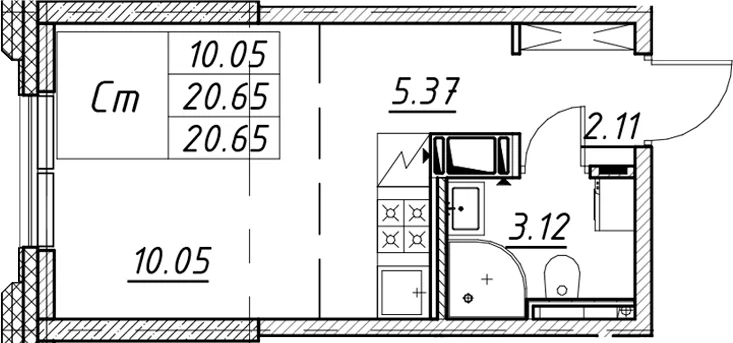 Планировка: Студия 20,7 м² в ЖК «Цивилизация на Неве»